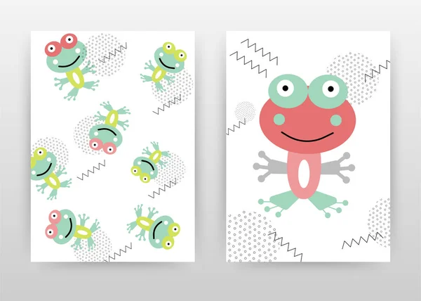 Minimalist cartoon red, green frogs design for annual report, br — Stock Vector