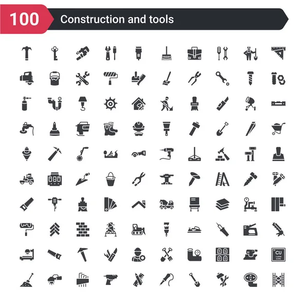 100 Κατασκευή Και Εργαλεία Εικονίδια Που Ορίζονται Όπως Σκαλωσιά Βελτίωση — Διανυσματικό Αρχείο