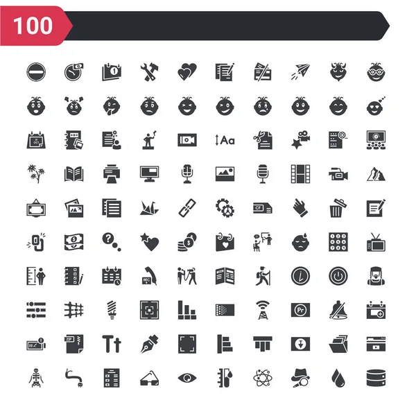 100 Icons Set Zoals Schijfopslag Rechercheur Zoeken Nucleaire Cellen Inktniveau — Stockvector