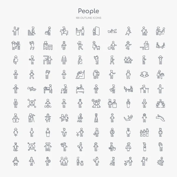 100 Людей Окреслюють Іконки Такі Шари Працюють Кухар Кухар Сімейні — стоковий вектор