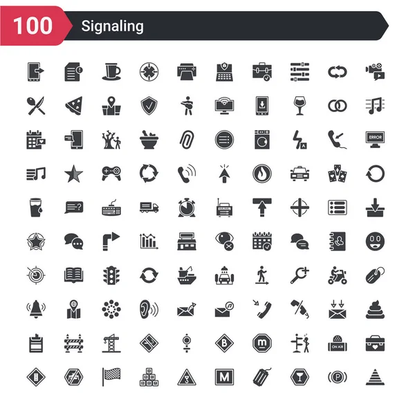 100 Signalering Icons Set Zoals Verkeerskegels Toegestaan Drinken Prijskaartje Geen — Stockvector