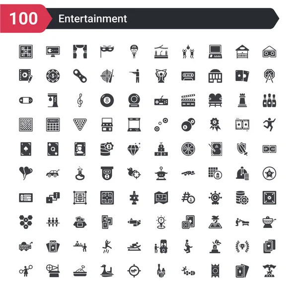 100 Iconos Entretenimiento Conjunto Como Caballo Carrusel Boleto Oro Azadilla — Vector de stock