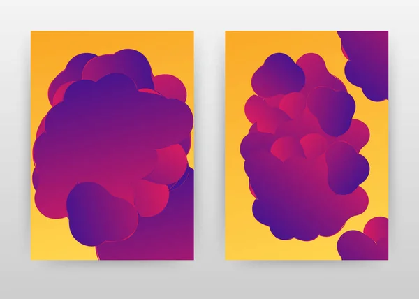Nubes púrpura formas en el diseño amarillo para el informe anual, brochur — Vector de stock
