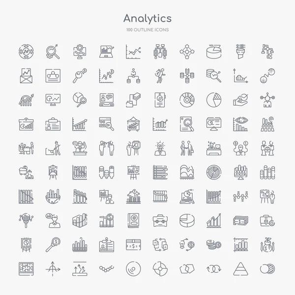 100 Analytics Outline Icons Set Venn Diagram Loop Interlocking Infographic — Stock Vector