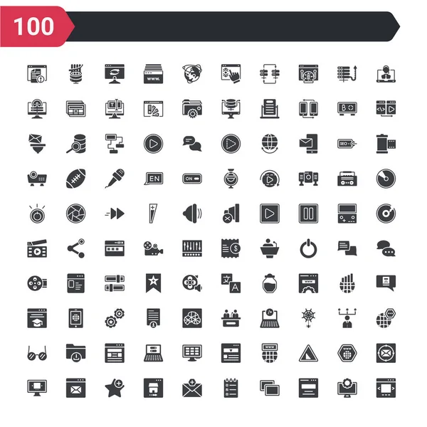 Conjunto 100 Iconos Web Como Slider Variante Página Web Superposición — Vector de stock