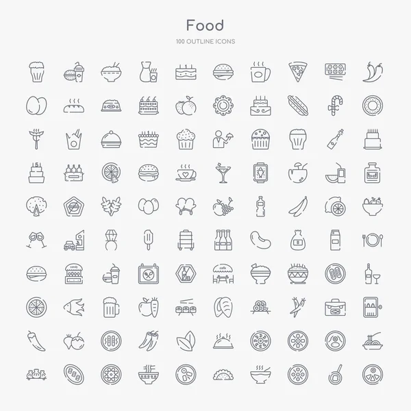 100 Conjunto Iconos Esquema Alimentos Como Luosifeno Shuizhu Sopa Fideos — Archivo Imágenes Vectoriales