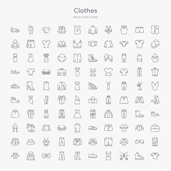 100 Clothes Outline Icons Set Cotton Polo Shirt Jewelry Set Royalty Free Stock Illustrations