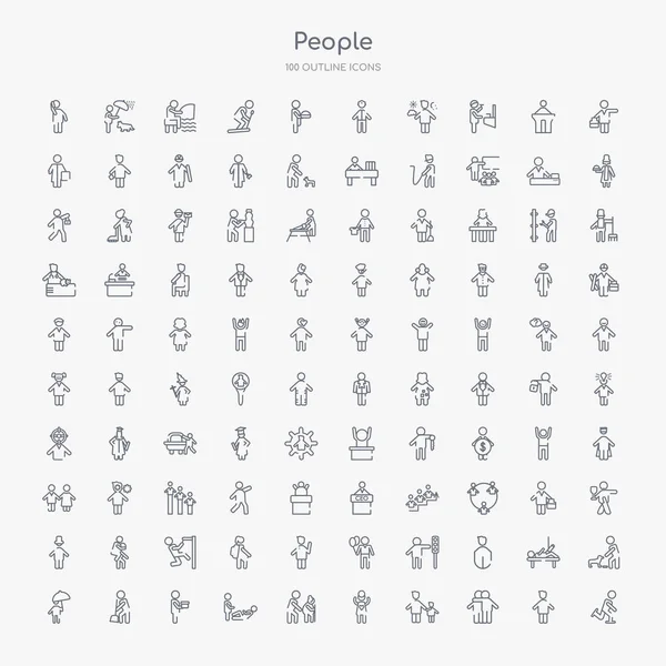 100 People Outline Icons Set Ski Stick Man Hugging Hand Royalty Free Stock Illustrations