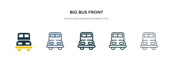 Gran bus icono frontal en la ilustración de vectores de estilo diferente. dos c — Vector de stock