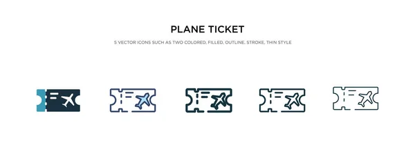 Icono de billete de avión en la ilustración de vectores de estilo diferente. dos co — Vector de stock