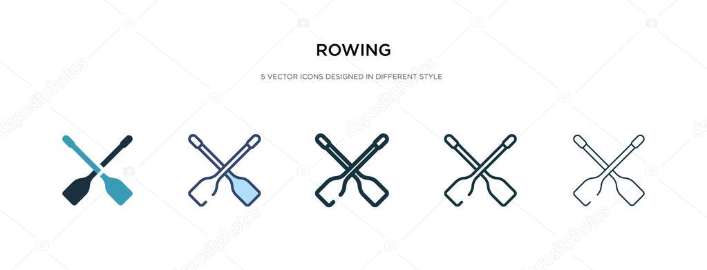 Rowing icon in different style vector illustration. two colored and black rowing vector icons designed in filled, outline, line and stroke style can be used for web, mobile, ui