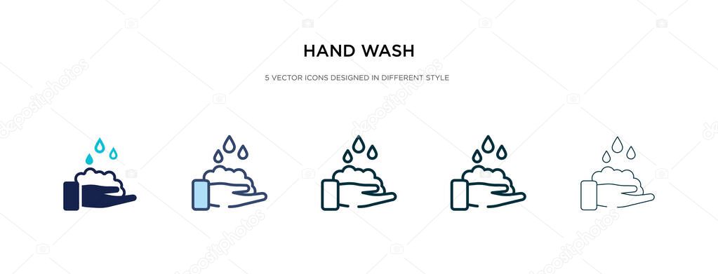 Hand wash icon in different style vector illustration. two colored and black hand wash vector icons designed in filled, outline, line and stroke style can be used for web, mobile, ui