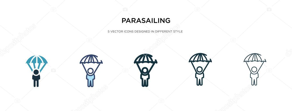 parasailing icon in different style vector illustration. two col
