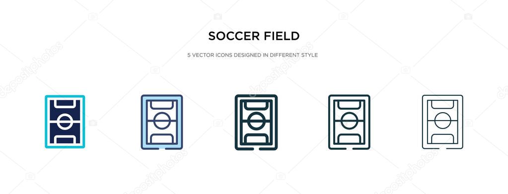 soccer field icon in different style vector illustration. two co