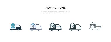 moving home icon in different style vector illustration. two col