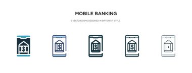 Mobil bankacılık simgesi farklı bir biçim vektör illüstrasyonunda. iki 