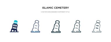 Farklı stil vektör illüstrasyonunda İslam mezarlığı ikonu. Tw