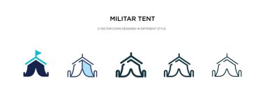 Farklı stil vektör illüstrasyonunda militar çadır simgesi. iki ortak