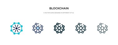 Farklı stil vektör illüstrasyonunda blok zinciri simgesi. iki colo