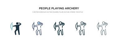 İnsanlar farklı biçim vektör illüstratında okçuluk simgesi oynuyorlar