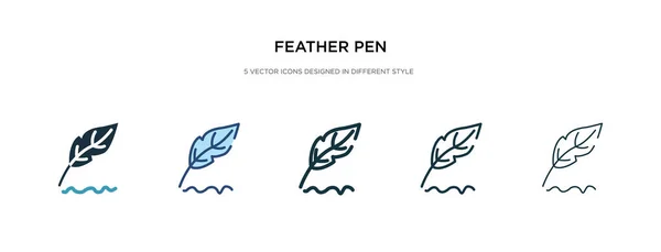 Pluma icono de la pluma en la ilustración de vectores de estilo diferente. dos col — Vector de stock