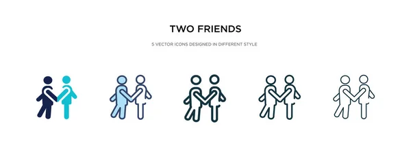 Twee vrienden icoon in verschillende stijl vector illustratie. twee kolommen — Stockvector