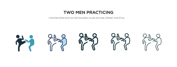 Dos hombres practicando karate icono en diferentes estilo vector illustr — Vector de stock