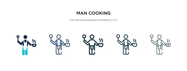 Hombre icono de cocina en la ilustración de vectores de estilo diferente. dos col — Vector de stock