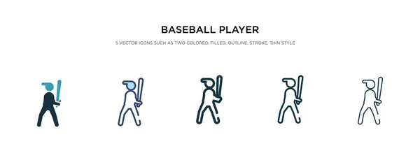 Jogador de beisebol com ícone de morcego em estilo diferente vetor illustra —  Vetores de Stock