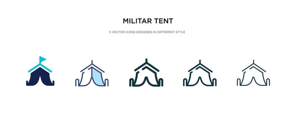 Militaristisches Zelt-Symbol in verschiedenen Stilvektorgrafiken. zwei Mitbewerber — Stockvektor