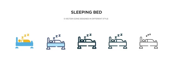 Cama de dormir icono en la ilustración de vectores de estilo diferente. dos co — Vector de stock