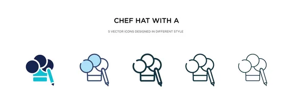 Sombrero de chef con un icono de lápiz en diferentes ilustraciones de vectores de estilo — Vector de stock