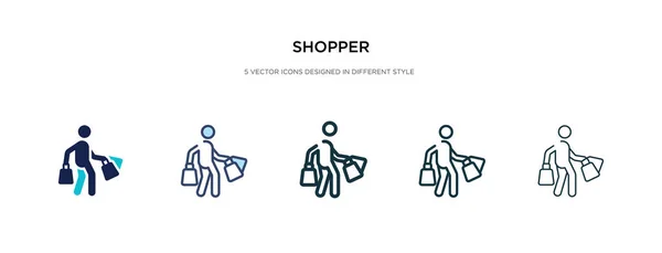 Icône shopper dans l'illustration vectorielle de style différent. deux couleurs — Image vectorielle