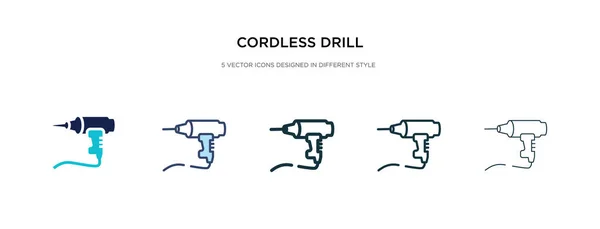 Icono de taladro inalámbrico en la ilustración de vectores de estilo diferente. Dos. — Vector de stock