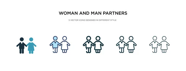 Mujer y hombre socios icono en diferentes ilustraciones de vectores de estilo — Vector de stock