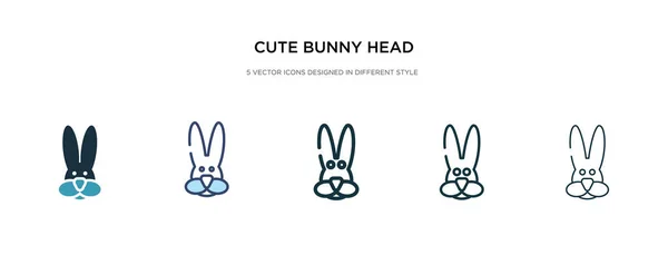 Lindo icono de cabeza de conejo en la ilustración de vectores de estilo diferente. Dos. — Vector de stock