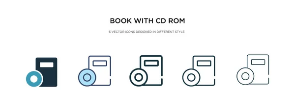 Libro con icono cd rom en ilustración vectorial de estilo diferente. tw — Vector de stock