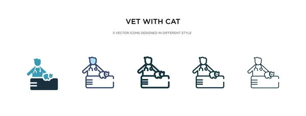 Veterinario con icono de gato en la ilustración de vectores de estilo diferente. dos co — Vector de stock