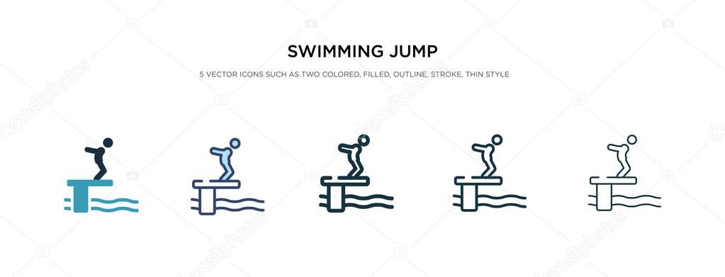 swimming jump icon in different style vector illustration. two c
