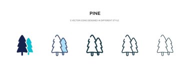 Farklı stil vektör çiziminde çam simgesi. iki renkli...