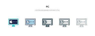 pc icon in different style vector illustration. two colored and 