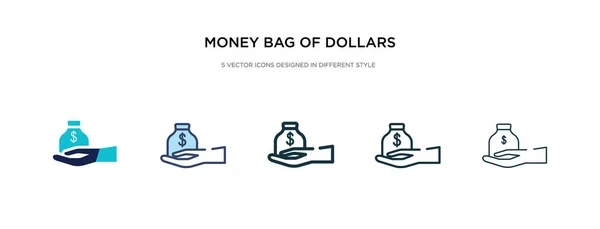 Geldzak van dollars pictogram in verschillende stijl vector illustratie — Stockvector