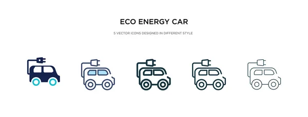 Icône de voiture éco-énergie dans l'illustration vectorielle de style différent. deux — Image vectorielle