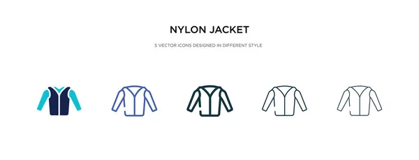Icono de la chaqueta de nylon en la ilustración de vectores de estilo diferente. dos co — Vector de stock