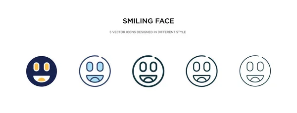Sonriente icono de la cara en la ilustración de vectores de estilo diferente. dos co — Vector de stock