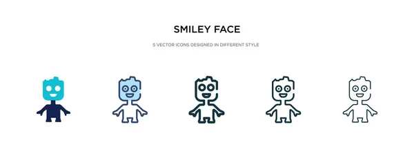 Sonriente icono de la cara en la ilustración de vectores de estilo diferente. dos col — Vector de stock
