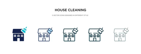不同风格的矢量插图中的房屋清洁图标。 两个 — 图库矢量图片
