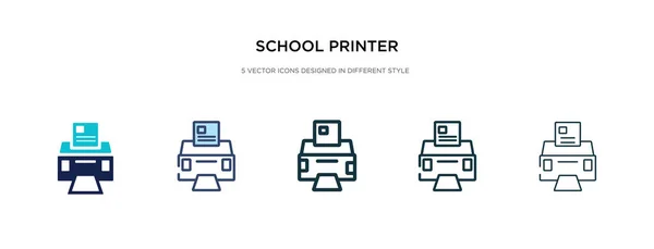 Icono de la impresora de la escuela en la ilustración de vectores de estilo diferente. Dos. — Vector de stock