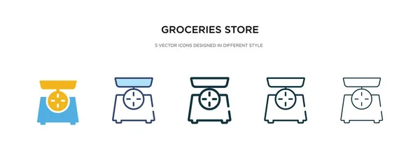 Icono de escala de tienda de comestibles en diferentes ilustraciones de vectores de estilo — Vector de stock