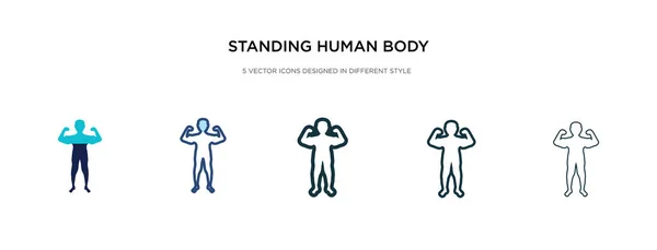 異なるスタイルのベクターイラストで人間の体のアイコンを立って. — ストックベクタ